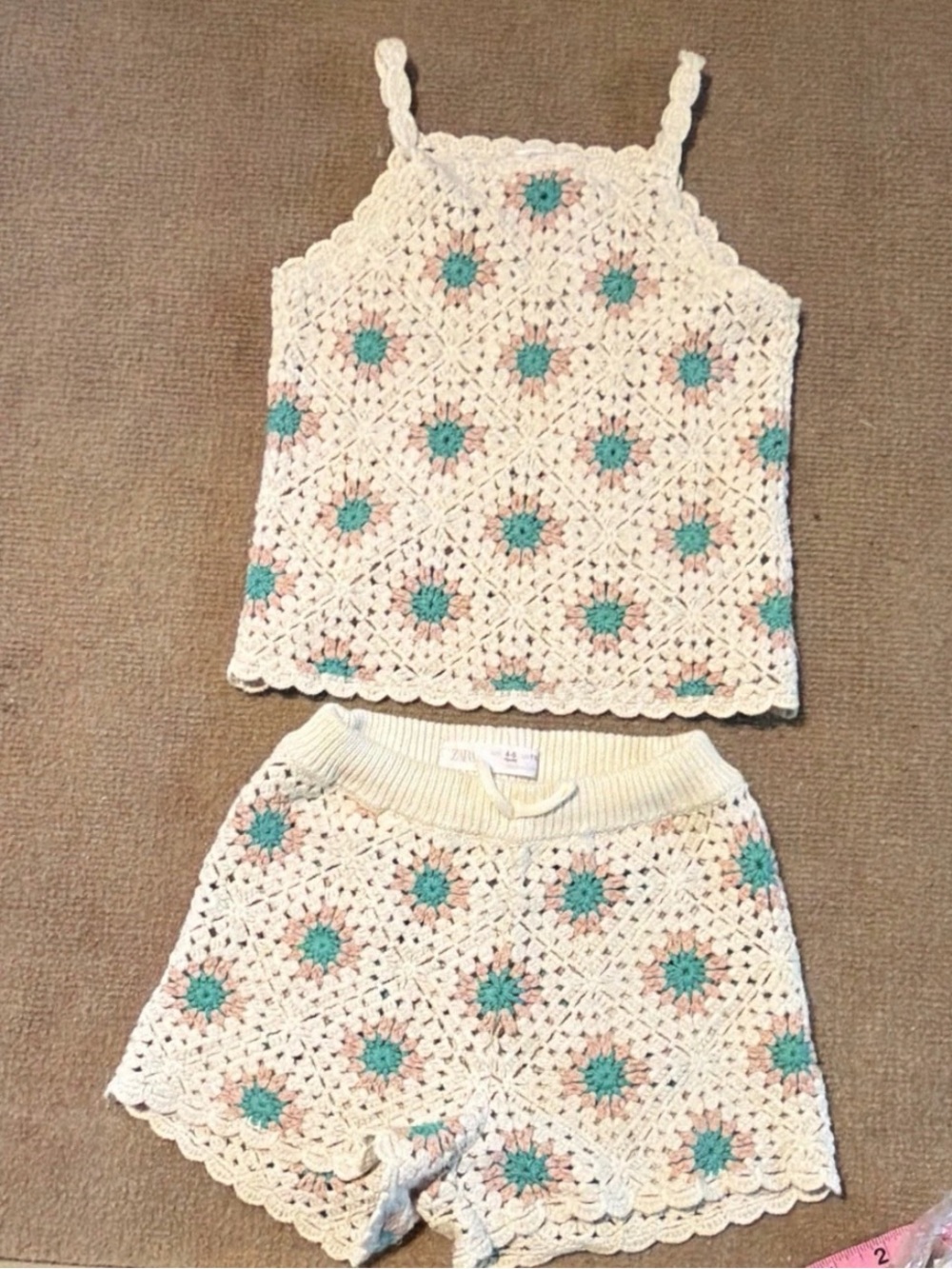 Zara Girls Crochet Floral 2-Piece Shorts Set Sleeveless Top & Shorts 4-5Y bundle